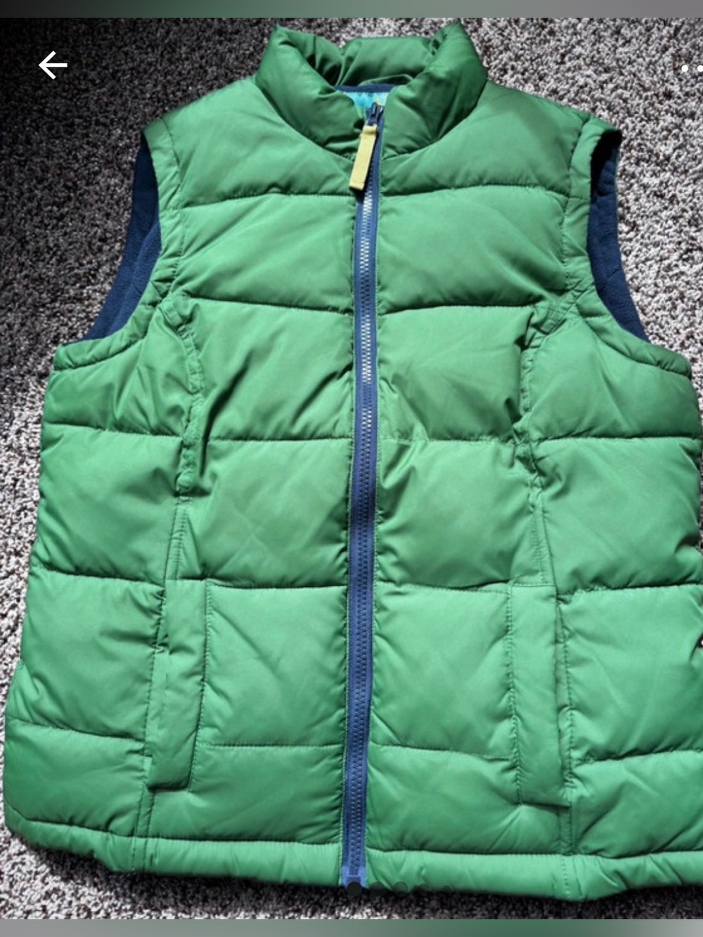 Boden Green Quilted Puffer Vest with Blue Zipper Size 6